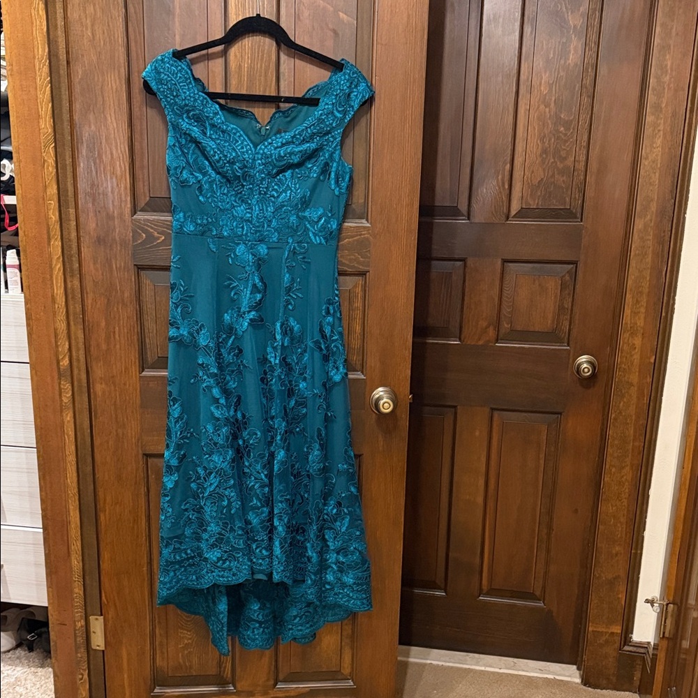 Elegant Teal Lace High Low Dress